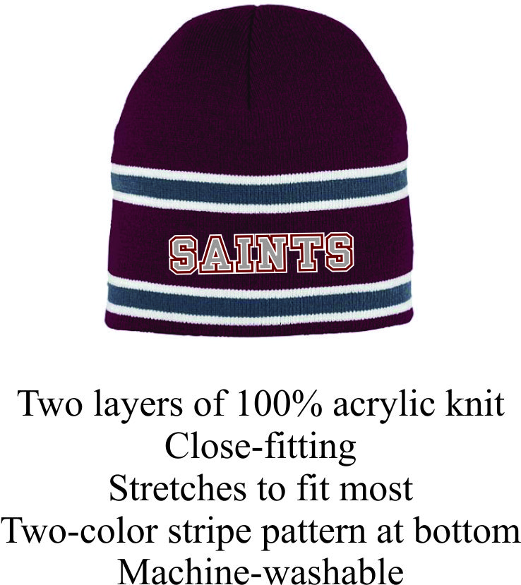 Maroon and Gray Striped Beanie w/ Saints Logo